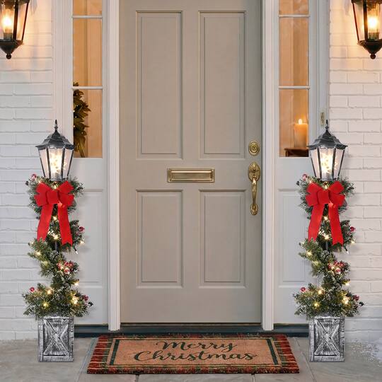 Puleo International 4ft. Pre-Lit Frosted Spiral Artificial Christmas Lamp Post with Decorative Pot Base, 2ct.